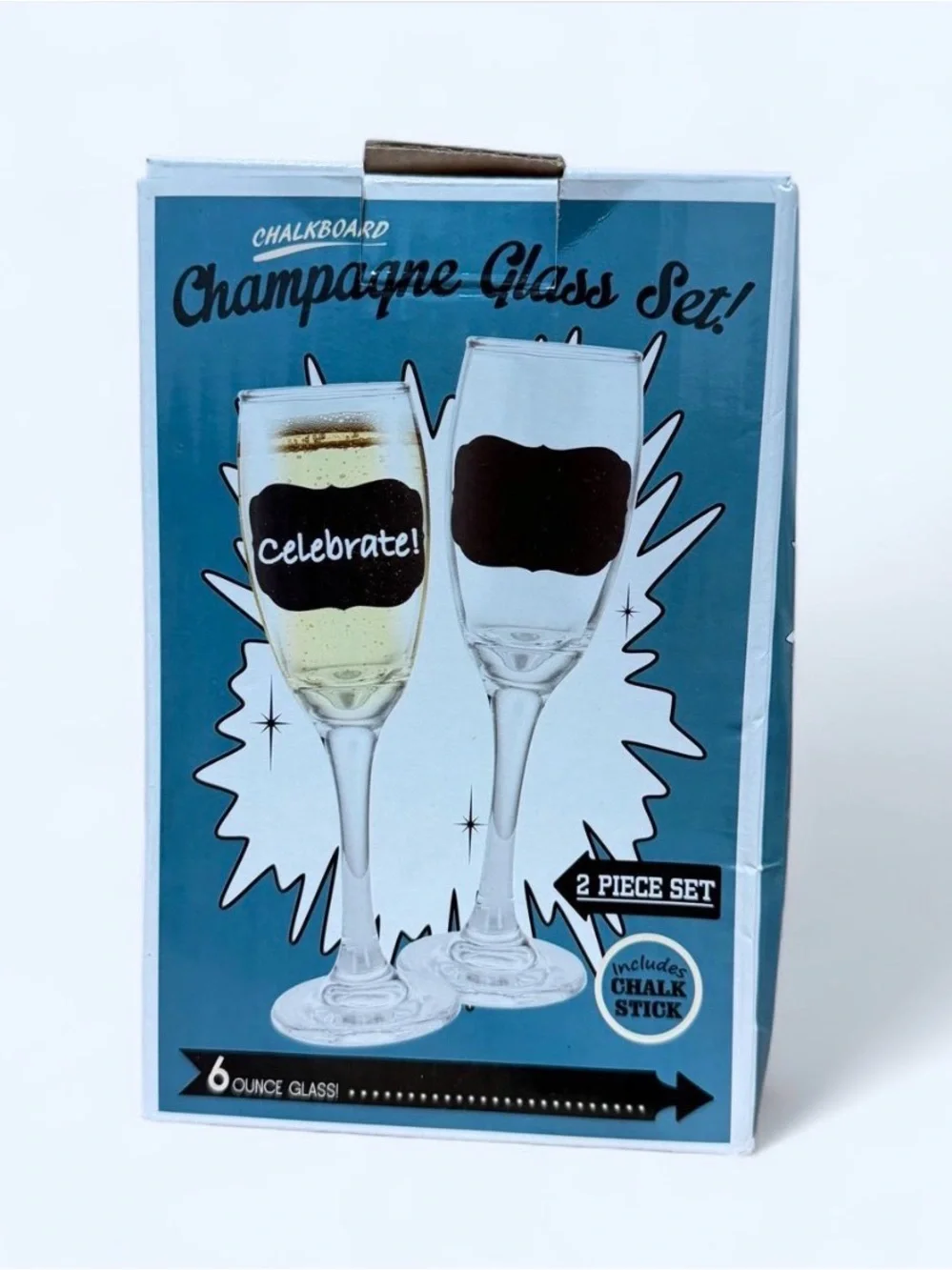 2-Piece Chalkboard Champagne Flutes Glass Set with Chalk Stick (6 oz) 🥂✨